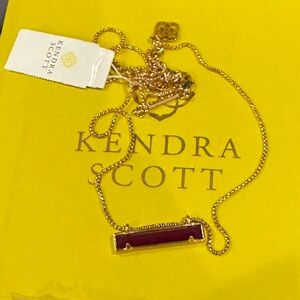 ‘Vintage’ Kendra Scott Leanor Bar Necklace Red Maroon Jade 14k Rose Gold